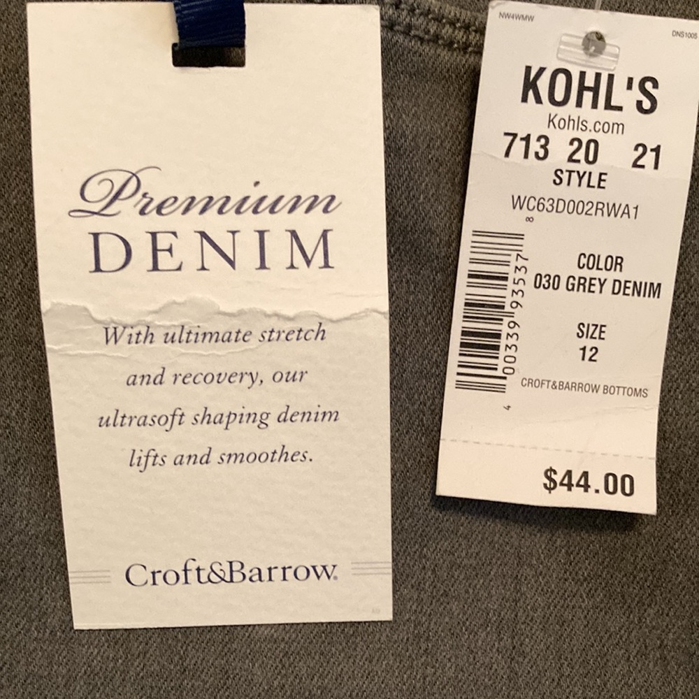 Croft & Barrow Grey Denim Jeans 12 - Picture 3 of 8